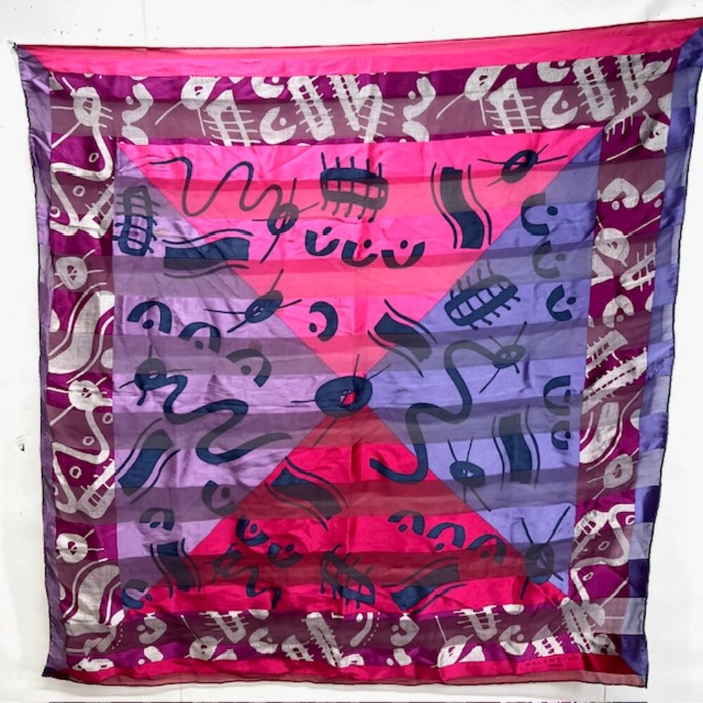 Vgt  BALENCIAGA Paris "PINK PURPLE FLORAL" 100% Silk Chiffon Satin Scarf  33"(44 - Picture 10 of 12